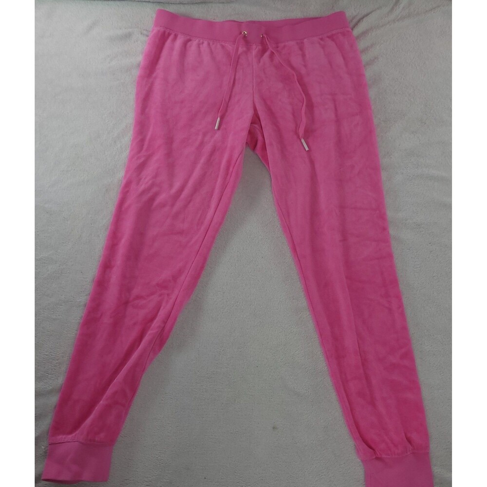 Juicy Couture Black Label Pink Velour Jogger Track Pants Pockets Womens Size M